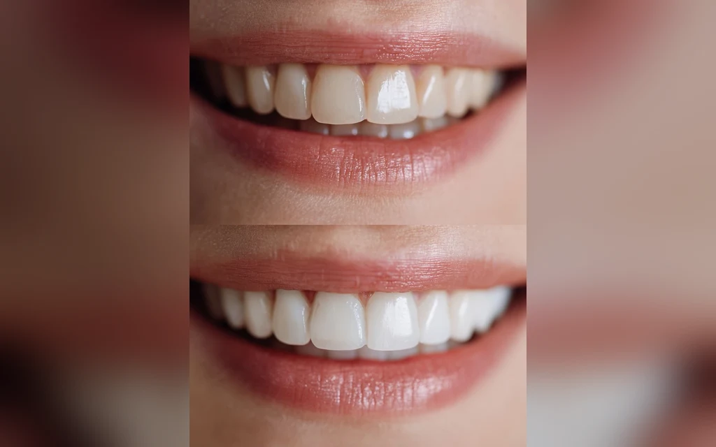 Comparação antes e depois do clareamento dental